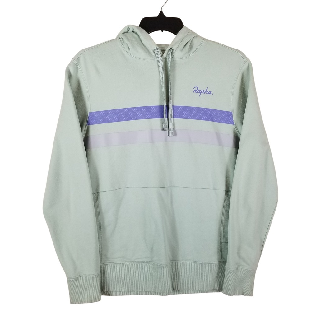 Rapha Brevet Hoodie Mens Large Mint Green Striped Cotton Pullover BH002XX
